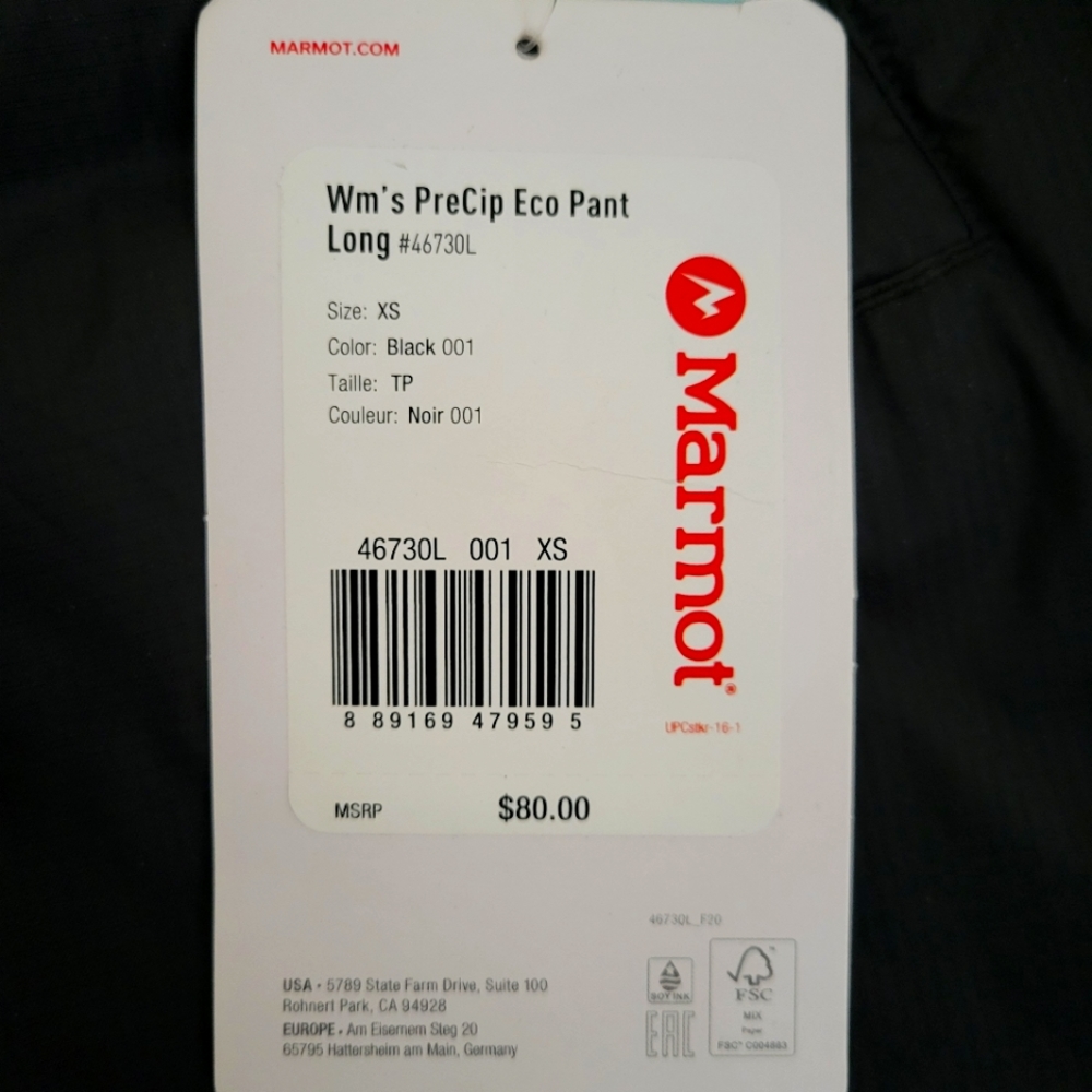 NWT Marmot PreCip Eco Pant XS Long